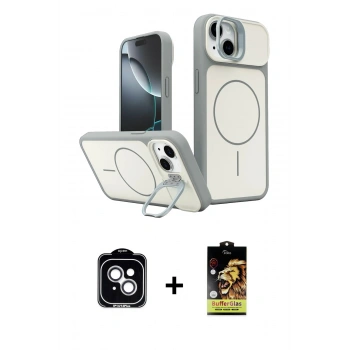 MARSİLYAN™- iPhone 14 Kılıf İz Modern Prime - Siyah Buffer Cam Ekran Koruyucu + PVD Metal Kamera Lens - GS