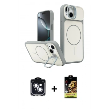 MARSİLYAN™- iPhone 14 Kılıf İz Modern Prime - Siyah Buffer Cam Ekran Koruyucu + PVD Metal Kamera Lens - SH