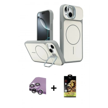 MARSİLYAN™- iPhone 14 Kılıf İz Modern Prime - Siyah Buffer Cam Ekran Koruyucu + Raze Metal Kamera Lens - GS