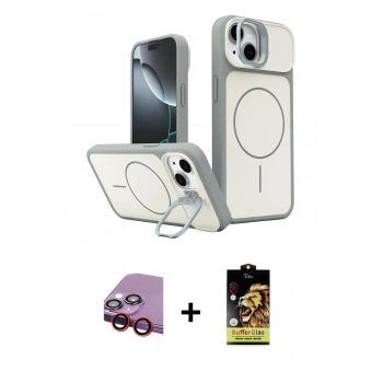 MARSİLYAN™- iPhone 14 Kılıf İz Modern Prime - Siyah Buffer Cam Ekran Koruyucu + Raze Metal Kamera Lens - KI
