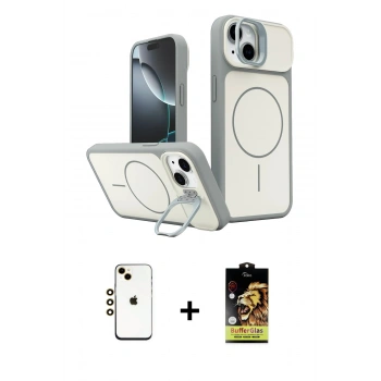 MARSİLYAN™- iPhone 14 Kılıf İz Modern Prime - Siyah Buffer Cam Ekran Koruyucu + Shine Kamera Lens - GD