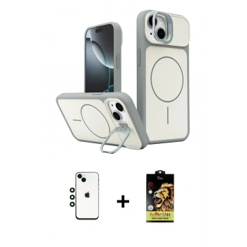 MARSİLYAN™- iPhone 14 Kılıf İz Modern Prime - Siyah Buffer Cam Ekran Koruyucu + Shine Kamera Lens - YL
