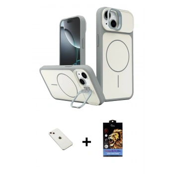 MARSİLYAN™- iPhone 14 Kılıf İz Modern Prime - Siyah Buffer Hayalet Cam Ekran Koruyucu + Diamond Kamera Lens - PE