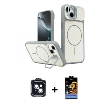 MARSİLYAN™- iPhone 14 Kılıf İz Modern Prime - Siyah Buffer Hayalet Cam Ekran Koruyucu + PVD Metal Kamera Lens - SH