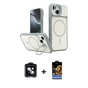 MARSİLYAN™- iPhone 14 Kılıf İz Modern Prime - Siyah Buffer Hayalet Cam Ekran Koruyucu + PVD Metal Kamera Lens - MI
