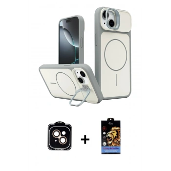 MARSİLYAN™- iPhone 14 Kılıf İz Modern Prime - Siyah Buffer Hayalet Cam Ekran Koruyucu + PVD Metal Kamera Lens - TU