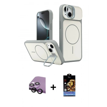 MARSİLYAN™- iPhone 14 Kılıf İz Modern Prime - Siyah Buffer Hayalet Cam Ekran Koruyucu + Raze Metal Kamera Lens - SH