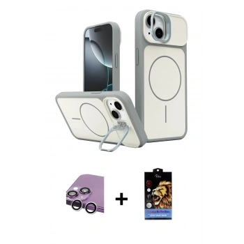 MARSİLYAN™- iPhone 14 Kılıf İz Modern Prime - Siyah Buffer Hayalet Cam Ekran Koruyucu + Raze Metal Kamera Lens - GS
