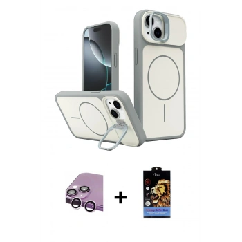 MARSİLYAN™- iPhone 14 Kılıf İz Modern Prime - Siyah Buffer Hayalet Cam Ekran Koruyucu + Raze Metal Kamera Lens - MR