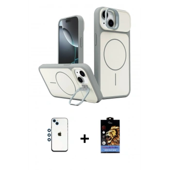 MARSİLYAN™- iPhone 14 Kılıf İz Modern Prime - Siyah Buffer Hayalet Cam Ekran Koruyucu + Shine Kamera Lens - MI