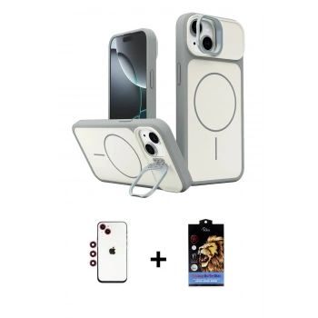 MARSİLYAN™- iPhone 14 Kılıf İz Modern Prime - Siyah Buffer Hayalet Cam Ekran Koruyucu + Shine Kamera Lens - KI