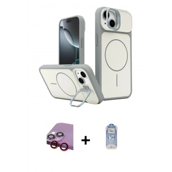 MARSİLYAN™- iPhone 14 Kılıf İz Modern Prime - Siyah Joko Magic 5D Cam + Raze Metal Kamera Lens - KI