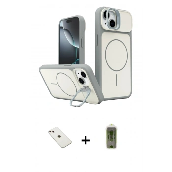 MARSİLYAN™- iPhone 14 Kılıf İz Modern Prime - Siyah Joko Magic 5D Hayalet Cam + Diamond Kamera Lens - PE