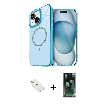 MARSİLYAN™- iPhone 14 Kılıf Kıvılcım Form Prime - Şeffaf 360 Full Body Arka Koruyucu + Diamond Kamera Lens - KI