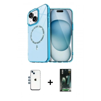 MARSİLYAN™- iPhone 14 Kılıf Kıvılcım Form Prime - Şeffaf 360 Full Body Arka Koruyucu + Shine Kamera Lens - MI