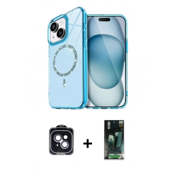 MARSİLYAN™- iPhone 14 Kılıf Kıvılcım Form Prime - Şeffaf 360 Full Body Arka Koruyucu + PVD Metal Kamera Lens - SH