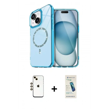 MARSİLYAN™- iPhone 14 Kılıf Kıvılcım Form Prime - Şeffaf Pasifik Cam Ekran Koruyucu + Shine Kamera Lens - GD