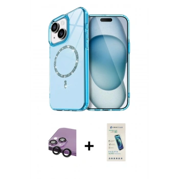 MARSİLYAN™- iPhone 14 Kılıf Kıvılcım Form Prime - Şeffaf Pasifik Cam Ekran Koruyucu + Raze Metal Kamera Lens - SH