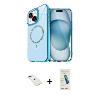 MARSİLYAN™- iPhone 14 Kılıf Kıvılcım Form Prime - Şeffaf Pasifik Cam Ekran Koruyucu + Diamond Kamera Lens - YL