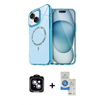 MARSİLYAN™- iPhone 14 Kılıf Kıvılcım Form Prime - Şeffaf Royal Nano Ekran Koruyucu + PVD Metal Kamera Lens - MI