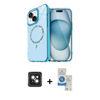 MARSİLYAN™- iPhone 14 Kılıf Kıvılcım Form Prime - Şeffaf Royal Nano Ekran Koruyucu + PVD Metal Kamera Lens - PE