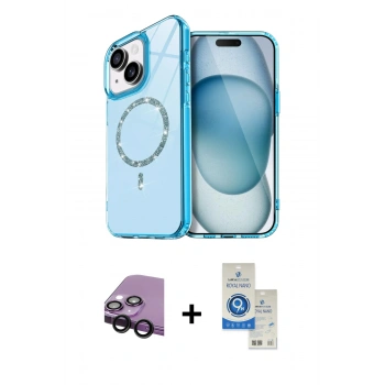 MARSİLYAN™- iPhone 14 Kılıf Kıvılcım Form Prime - Şeffaf Royal Nano Ekran Koruyucu + Raze Metal Kamera Lens - SH