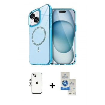 MARSİLYAN™- iPhone 14 Kılıf Kıvılcım Form Prime - Şeffaf Royal Nano Ekran Koruyucu + Shine Kamera Lens - GS
