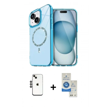 MARSİLYAN™- iPhone 14 Kılıf Kıvılcım Form Prime - Şeffaf Royal Nano Ekran Koruyucu + Shine Kamera Lens - SH