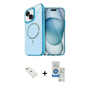 MARSİLYAN™- iPhone 14 Kılıf Kıvılcım Form Prime - Şeffaf Royal Nano Ekran Koruyucu + Diamond Kamera Lens - YL