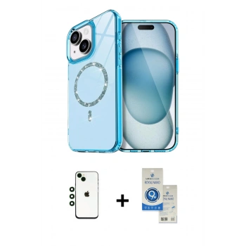 MARSİLYAN™- iPhone 14 Kılıf Kıvılcım Form Prime - Şeffaf Royal Nano Ekran Koruyucu + Shine Kamera Lens - YL