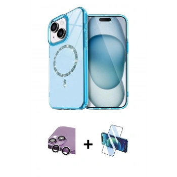 MARSİLYAN™- iPhone 14 Kılıf Kıvılcım Form Prime - Siyah 3D Antistatik Cam Ekran Koruyucu + Raze Metal Kamera Lens - GS