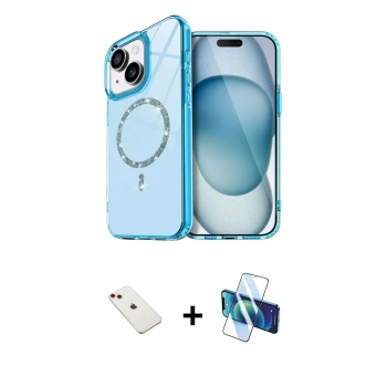 MARSİLYAN™- iPhone 14 Kılıf Kıvılcım Form Prime - Siyah 3D Antistatik Cam Ekran Koruyucu + Diamond Kamera Lens - KI