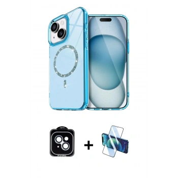 MARSİLYAN™- iPhone 14 Kılıf Kıvılcım Form Prime - Siyah 3D Antistatik Cam Ekran Koruyucu + PVD Metal Kamera Lens - MI