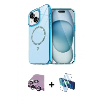 MARSİLYAN™- iPhone 14 Kılıf Kıvılcım Form Prime - Siyah 3D Antistatik Cam Ekran Koruyucu + Raze Metal Kamera Lens - MR