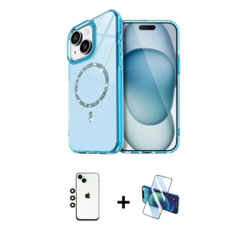 MARSİLYAN™- iPhone 14 Kılıf Kıvılcım Form Prime - Siyah 3D Antistatik Cam Ekran Koruyucu + Shine Kamera Lens - YL