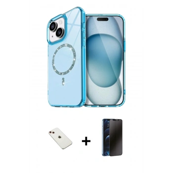 MARSİLYAN™- iPhone 14 Kılıf Kıvılcım Form Prime - Siyah 3D Antistatik Hayalet Cam Ekran Koruyucu + Diamond Kamera Lens - KI