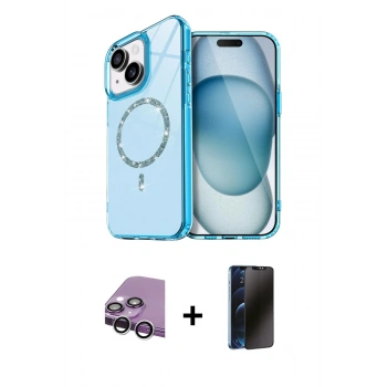 MARSİLYAN™- iPhone 14 Kılıf Kıvılcım Form Prime - Siyah 3D Antistatik Hayalet Cam Ekran Koruyucu + Raze Metal Kamera Lens - GS