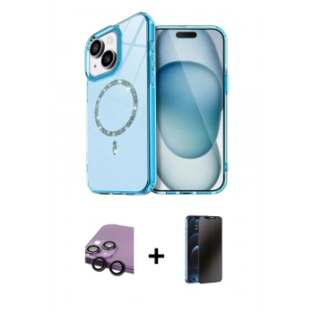 MARSİLYAN™- iPhone 14 Kılıf Kıvılcım Form Prime - Siyah 3D Antistatik Hayalet Cam Ekran Koruyucu + Raze Metal Kamera Lens - SH
