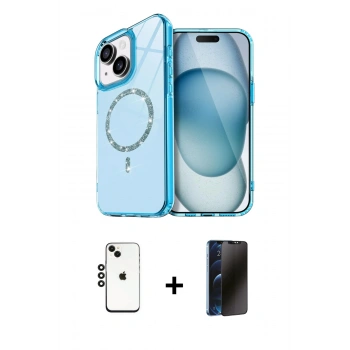 MARSİLYAN™- iPhone 14 Kılıf Kıvılcım Form Prime - Siyah 3D Antistatik Hayalet Cam Ekran Koruyucu + Shine Kamera Lens - SH