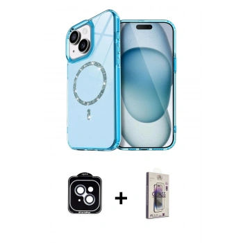MARSİLYAN™- iPhone 14 Kılıf Kıvılcım Form Prime - Siyah Bilvis 3D Cam Ekran Koruyucu + PVD Metal Kamera Lens - MI