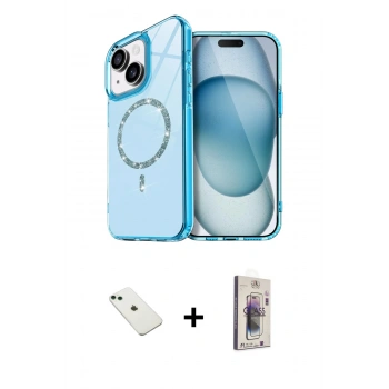 MARSİLYAN™- iPhone 14 Kılıf Kıvılcım Form Prime - Siyah Bilvis 3D Cam Ekran Koruyucu + Diamond Kamera Lens - YL