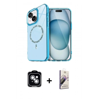 MARSİLYAN™- iPhone 14 Kılıf Kıvılcım Form Prime - Siyah Bilvis 3D Mat Cam Ekran Koruyucu + PVD Metal Kamera Lens - GS