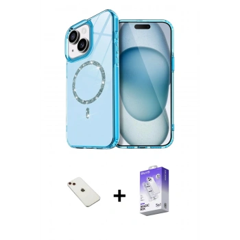 MARSİLYAN™- iPhone 14 Kılıf Kıvılcım Form Prime - Siyah Bilvis 5in1 3D Magic Cam Ekran Koruyucu + Diamond Kamera Lens - KI