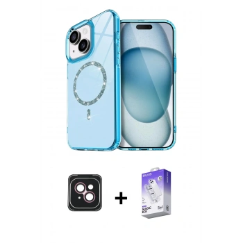 MARSİLYAN™- iPhone 14 Kılıf Kıvılcım Form Prime - Siyah Bilvis 5in1 3D Magic Cam Ekran Koruyucu + PVD Metal Kamera Lens - PE