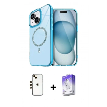 MARSİLYAN™- iPhone 14 Kılıf Kıvılcım Form Prime - Siyah Bilvis 5in1 3D Magic Cam Ekran Koruyucu + Shine Kamera Lens - GD