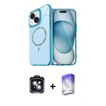 MARSİLYAN™- iPhone 14 Kılıf Kıvılcım Form Prime - Siyah Bilvis 5in1 3D Magic Cam Ekran Koruyucu + PVD Metal Kamera Lens - SH