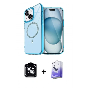 MARSİLYAN™- iPhone 14 Kılıf Kıvılcım Form Prime - Siyah Bilvis 5in1 5D Magic Hayalet Cam Ekran Koruyucu + PVD Metal Kamera Lens - GS
