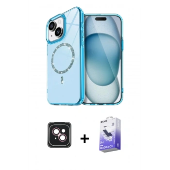 MARSİLYAN™- iPhone 14 Kılıf Kıvılcım Form Prime - Siyah Bilvis 5in1 5D Magic Hayalet Cam Ekran Koruyucu + PVD Metal Kamera Lens - PE