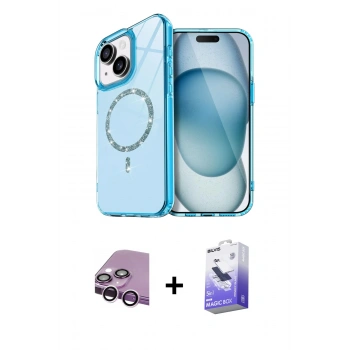 MARSİLYAN™- iPhone 14 Kılıf Kıvılcım Form Prime - Siyah Bilvis 5in1 5D Magic Hayalet Cam Ekran Koruyucu + Raze Metal Kamera Lens - MR