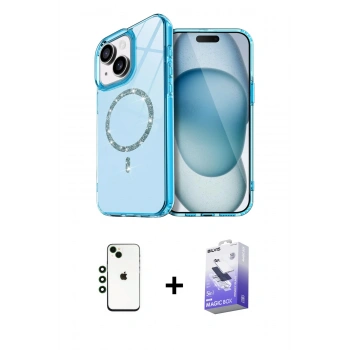 MARSİLYAN™- iPhone 14 Kılıf Kıvılcım Form Prime - Siyah Bilvis 5in1 5D Magic Hayalet Cam Ekran Koruyucu + Shine Kamera Lens - YL